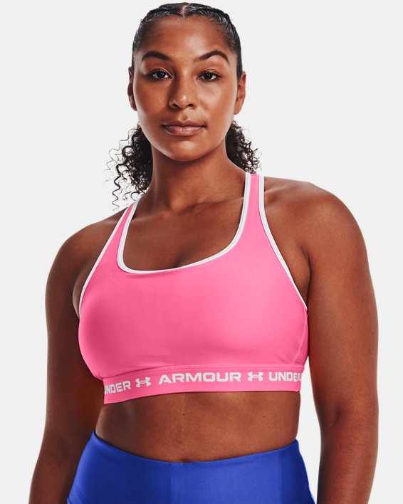 Women's Armour® Mid Crossback Sports Bra in Pink image number 3